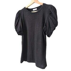 Goldie Lewinter Black Pima Cotton Puff Sleeve Crew Neck Tee Top Medium Peru